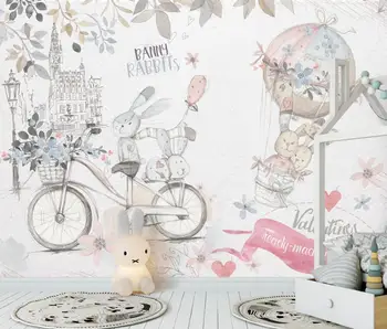 Ozadje po meri srčkan ročno poslikano cvetje ljubezni, otroška soba ozadju stensko slikarstvo doma dekoracijo živali, 3d ozadje
