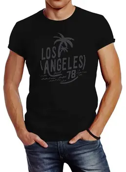 Mens T-Shirt Los Angeles Palm Beach Surf Tiskanja Slim Fit Neverless
