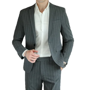Novo (Blazer + Hlače), moška Moda Obleko Vitek Gospod Priložnostne Poslovnih italijanski Slog Stol Obleko Formalno Poroko 2-delni Set