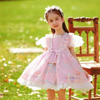 Otroška Oblačila Španija Retro Princesa Obleke Žogo Lok Tiskanja Čipke Design, Rojstni Dan Velikonočni Eid Lolita Obleke Za Dekleta A1337