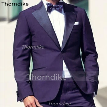 Thorndike 2022 Elegantna moška Poslovna Obleka En Gumb Ženin Formalno Stranko Moške Obleke Komplet 2 Kosov(Suknjič+Hlače)