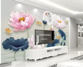 beibehang po Meri moda ozadje 3D tridimenzionalni relief lotus devet ribe lotus TV ozadju stene papirjev doma dekor tapety