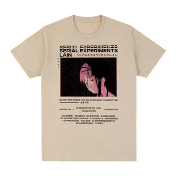 Serijska Poskusi Lain Vintage T-shirt Anime Grafični Ulične Bombaž Moški majica s kratkimi rokavi Novo Tee Tshirt Womens Vrhovi