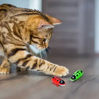 2pcs Smešno Električni Bugs Mačka Igrača Samodejno Flip Pobeg Mini Robot Bug Vibracije Insektov Igrače Za Hišne Mačka Baterija Upravlja Ladybug