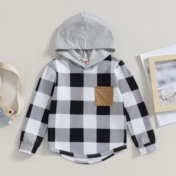 Otroci Fant Hoodies Pomlad Jesen Oblačila Kariran Žep Long Sleeve Hooded Zgornji Del Trenirke Baby Predmeti, Oblačila