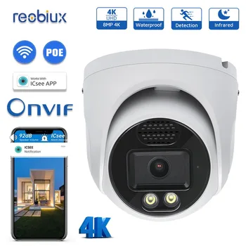 Reobiux 8MP 4K POE Wifi Kamera na Prostem 2,8 mm širokokotni AI Človeško Zaznavanje Varnosti IP CCTV Nadzor Fotoaparata Reža za Kartico SD
