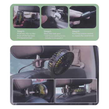 Avto Hladilni Ventilator, USB Backseat Auto zadnjem Sedežu Fan 3 Hitrosti Vozila Posnetek Ventilator za Avto Vozil Tovornjak Van SUV RV Čoln Avtobus