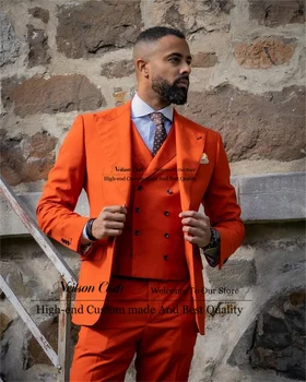 Formalno Oranžna Moške Obleke Dosegla Vrhunec River Ženina Poročna Tuxedos 3 Kosov Določa Moški Maturantski Blazerji Poslovnih Slim Fit Terno Masculino