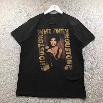 Whitney Houston T-Shirt za Moške Velike L Kratek Rokav Cut Off Grafiko, Črno dolgimi rokavi
