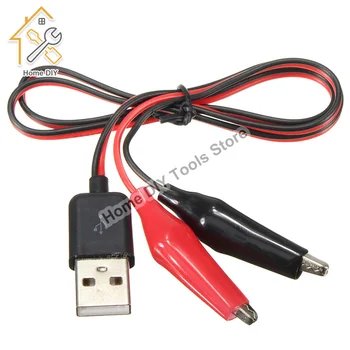 Aligator Test Posnetke Objemka za USB Moški Konektor za Napajanje Adapter Žice 58 cm Kabel Rdeče in Črno