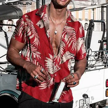 Moda Priložnostne Slog Vrhovi INCERUN Moške Hawaiian Tiskanja Kratek Rokav River Neck Majica Stilsko Počitnice Moški Vroče Prodaje Bluzo S-5XL