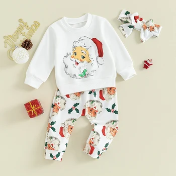 Baby Dekle Božič Obleke Malčka Santa Dolgimi Rokavi Pulover Vrhovi Majica Hlače Glavo Božič Oblačila Sklop