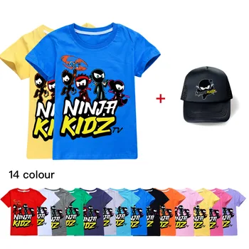 Novo Otroci Poletje Baby Fantje Ninja Kidz Tisk T-Shirt Risanka Kratka Sleeved Dekleta T-Shirt Otroci Priložnostne Vrh+klobuk