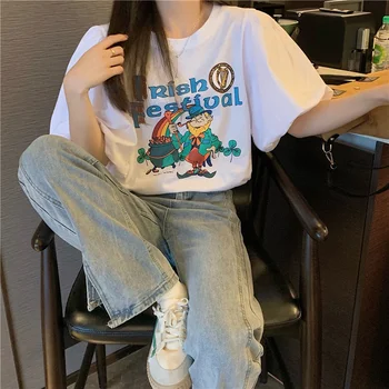 Ženske T-majice, Vrhovi Japonski Kawaii Ulzzang Svoboden Risanka Priložnostne Ins Retro Tshirt Ženske korejski Harajuku Oblačila Za Ženske