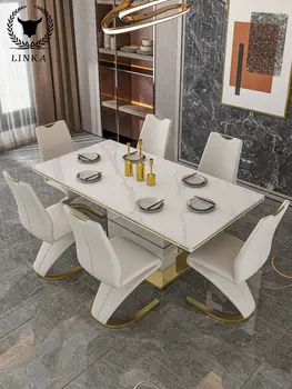 Luksuzni uvoženih rock ploščo jedilno mizo Sodobne preprosta italijanska jedilno mizo Pravokotna jedilna miza in stol kombinacija