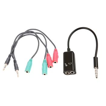 2 Kos Splitter: 1 Kos 3.5 Mm Stereo Audio (Stereo Zvok Splitter Moški Slušalke Slušalke + Mikrofon Adapter & 1 Kos 3.5 Mm Audio Slušalke Je