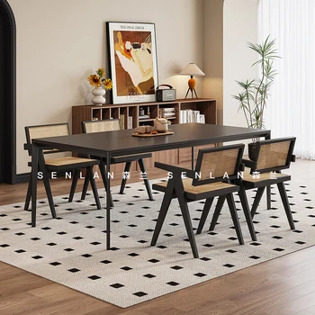 Rock jedilno mizo in stol kombinacija 2023 gospodinjski Nordijska sodobno minimalistično restavracija kvadratnih jedilno mizo s 6 stoli.