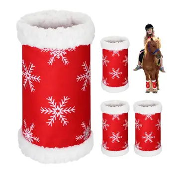 Stalni Obloge Za Konje 4pcs Božič Konj Nogo Rokavi Mehko Rdečih Plišastih Snežinka Vzorec Konj Kostum Obdržati Noge Čisto