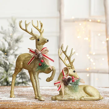 Božič Zlati Elk Okraski Okraski Oken Števec Tabela Dekoracijo Elk Okraski Počitnice Darila Par Arbol De Navidad