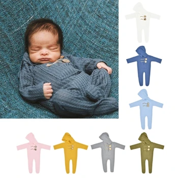 Dojenčka Novorojenčka Mesečna Baby Fantje Dekleta Fotografija Rekvizitov, Pletene Romper s Kapuco Baby Bodysuits Obleke Sklop 7-barvna 0