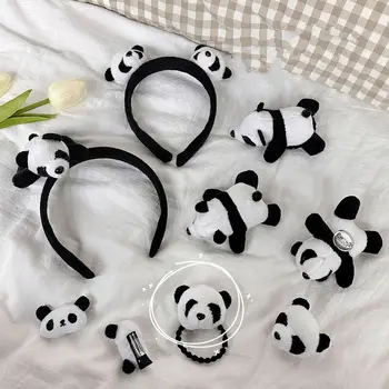 Kitajski Risanka Lep Plišastih Panda Glavo Ostra Broška Lase Vrv Skupni Luštna 3D Živali Glavo Lutka, Nakit, Dodatki za Lase