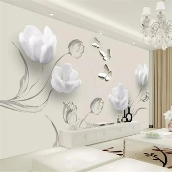 beibehang papier peint ozadje po Meri 3d Elegantna, minimalistična tulipanov metulj TV ozadje fotografijo zidana papel parede ozadje
