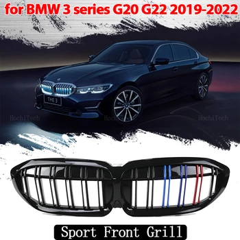 Sprednji Odbijač Ledvic Žar za BMW serije 3 G20 G22 2019-2022 Gloss Black Dvojno Črto Rešetka Avto Styling Dirke Barvah Zamenjava