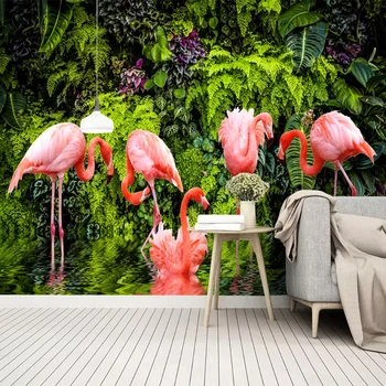 3D Ozadje Nordijska Majhne Svežega Tropskega deževnega Gozda Banana Listov Flamingo Wall Paper Roll Dnevna Soba v Ozadju Stene Krpo Zidana