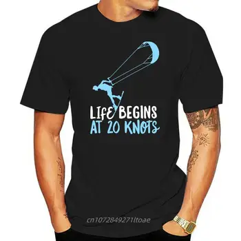 Moške Kitesurfing T-shirt Življenje se Začne 20 Vozlov Kite t shirt Oblikovanje tee shirt O Vratu slim Zanimiva Stavba majica