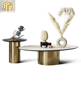 Luksuzni marmorja okroglo mizo čaj Sodobne preprost dnevni sobi Majhen družinski iz Nerjavečega jekla ustvarjalne Nordijska oblikovalec čaj tabela