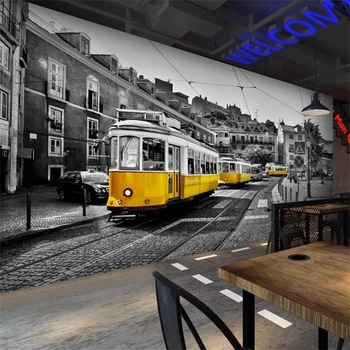 po meri Retro Evropske Ulica Rumeno Avtobus ozadje 3D Dekoracijo KTV Restavracija Stensko Slikarstvo Sodobne Podzemne železnice ozadja doma dekor