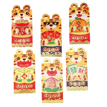 6 Kos Risanka Tiger Rdeče Hong Bao 2022 CNY Darilo za Paketni prenos Denarja Ovojnici, Božič, Novo Leto Dobave Najboljše Želje