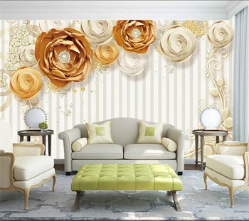 Po meri velikih ozadje 3d Evropsko razkošje prugasta nakit cvet v ozadju stene dnevna soba, spalnica restavracija zidana обои