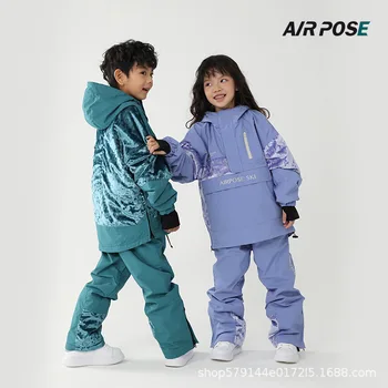 AIRPOSE-na Prostem Smučarske Obleke za Otroke, Toplotne Deskanje, Veter bo Ustrezala, Nepremočljiva Smučanje Trak Hlače, Zimska Oblačila Set