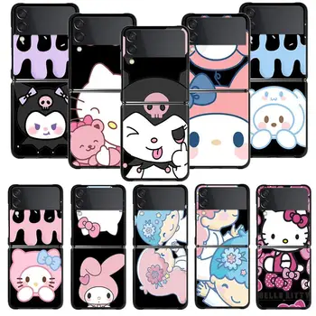Hello Kitty Kuromi Moja Melodija Kiki Lala Primeru Telefon Za Samsung Galaxy Ž Flip 4 Ž Flip3 5G Lupini za Galaxy Ž Flip PC Hard Cover