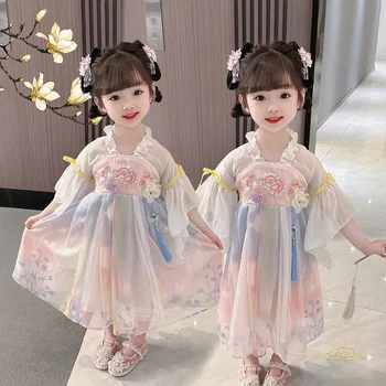 Kitajski Slog Dekleta Modni Udobno Vezenino Obleke Antične Pravljice, Oblačila Za Otroke, Hanfu Kostum