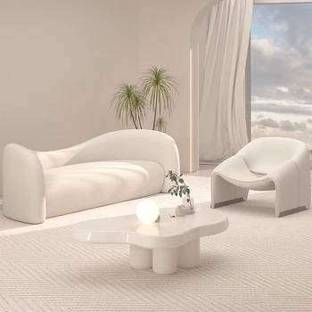 Salon Minimalističen, Dnevni Prostor Kavč Bele Barve Zaobljeni Področna Dnevni Prostor Kavč Lesene 2 Sedeži Tla Canape Salon Dekoracijo