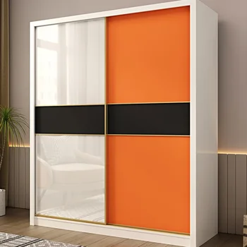 Naslikal drsna vrata garderobe, moderno in minimalistično zbora za gospodinjstvo spalnice, oranžno barvo ujemanje, sijajna