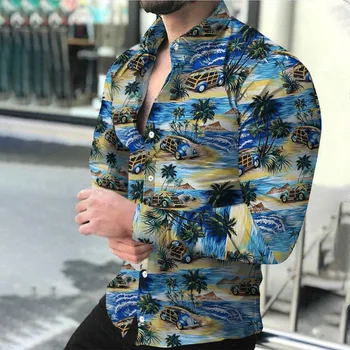 Havajske Majice z Dolgimi Rokavi Dihanje Obleko Priložnostne Visoko Luksuzni Spomladi In Jeseni Moške Socialne Velikosti Listov Vzorec Oblačila