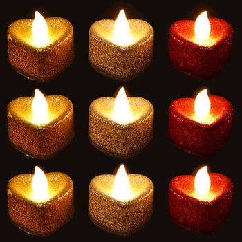 6/12Pcs Brezplamensko LED Sveča, Luč, Ljubezen Srce Baterije Čaj Luči Bleščice Sveč, Romantični Noč svate, Dekoracijo Mize