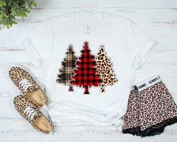 Vesel Buffalo Kariran Leopard Novost Grafični Božič Majica Fashion 100%Bombaž O Vratu Ženska Oblačila Plus Velikost Priložnostne y2k