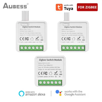 Aubess Tuya Wifi / Zigbee Mini Smart Stikalo 2/3/4 Banda Support 2-način Nadzora S Pametno Življenje Alexa googlova Domača stran Yandex Alice