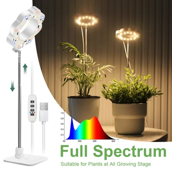 LED Grow Light Za Sobne Rastline Nastavljiva Višina USB Celoten Spekter Desk Rast Lučka S Samosprožilcem 10 Ravni Svetlosti zaslona