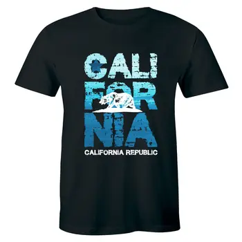 California Beli Medved T-Shirt Cali Spominek Članica Zemljevid Republike CA Retro Tee Moški