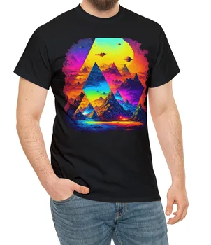 Pisane Piramide, Prostor Outerworld T-Shirt Umetnosti moška T Majica Cotton Tee S M L XL