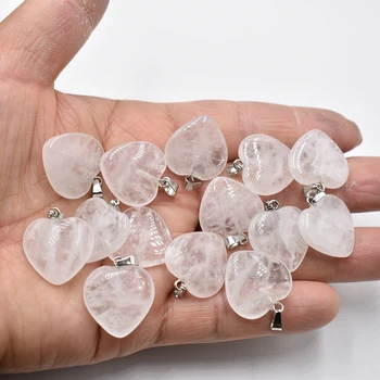 Debelo 20 mm 24 50pcs/veliko Moda Srce Obesek Čare Naravnega kamna beli kristalni Za DIY Nakit, zaradi Česar Ženske, Darilo brezplačno