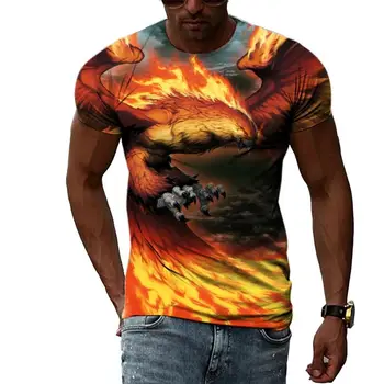 Poletne Moške Zabava Lepa Phoenix Tiskanje 3d Natisnjeni T-Shirt je Modna Športna Osebnost Ulica Plus Velikost O Vratu Kratek Sleeve Zgornji del