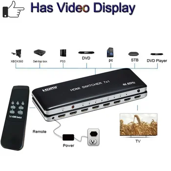 HDMI 2.0 HDMI Switch 7x1 Preklopnik Video Pretvornik 7 Do 1 Adapter za Zaslon 3D, 4K 60Hz za DVD Kamero TV Box Laptop PC Monitor