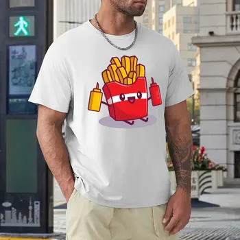 Srčkan krompirčka Holding Ketchup In Gorčico Vrh Tee Smešno Grafični T-shirt Sveže Akcije Smešno Novost Doma ZDA Velikost