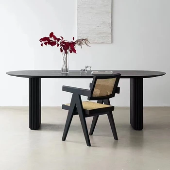 Po meri francoski črno masivnega lesa jedilno mizo sodobne okroglo mizico doma jedilno mizo dolgo tabela ins online slaven